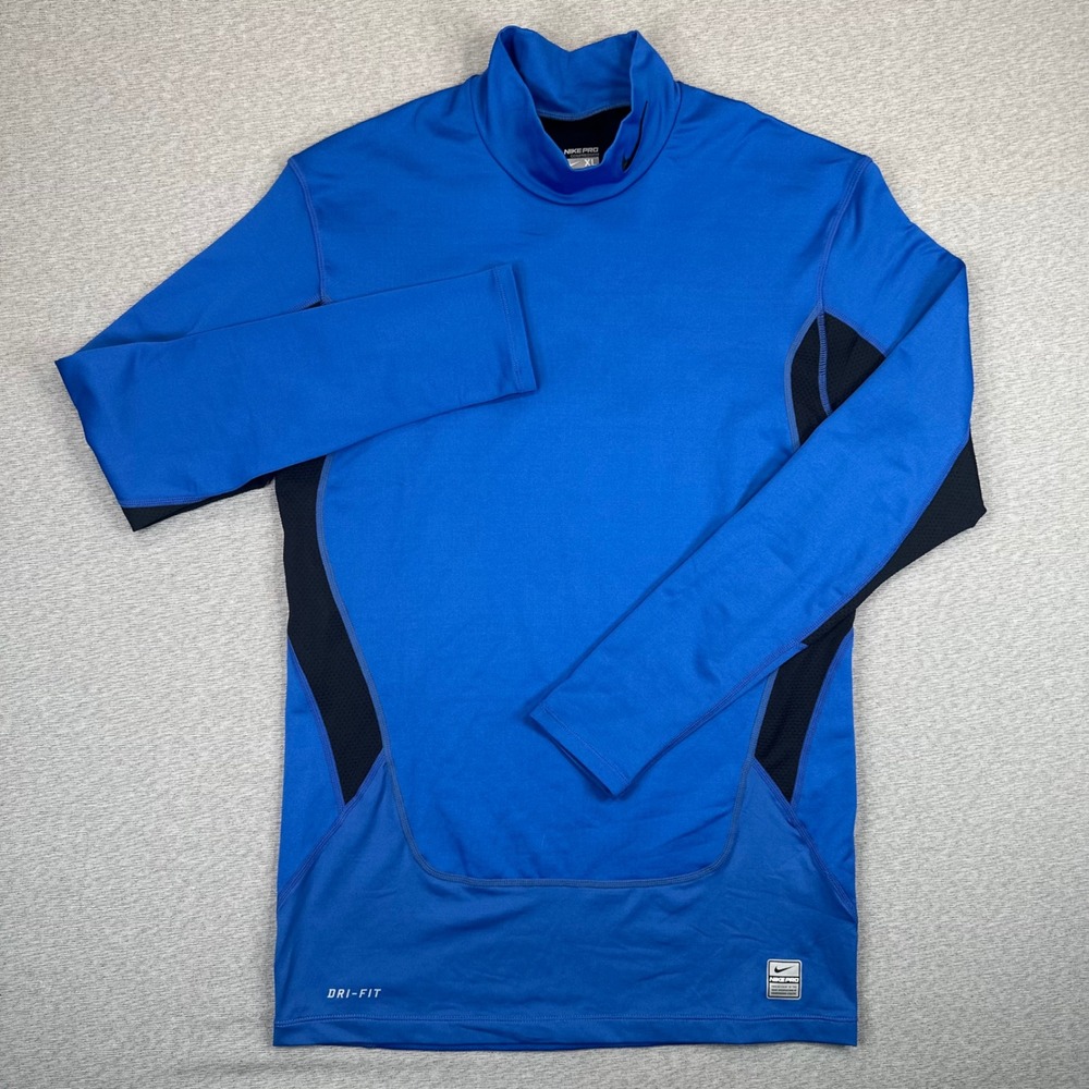 Nike Pro Combat Compression Shirt Mens XL Blue Long Sleeve Mock Neck Dri-FIT